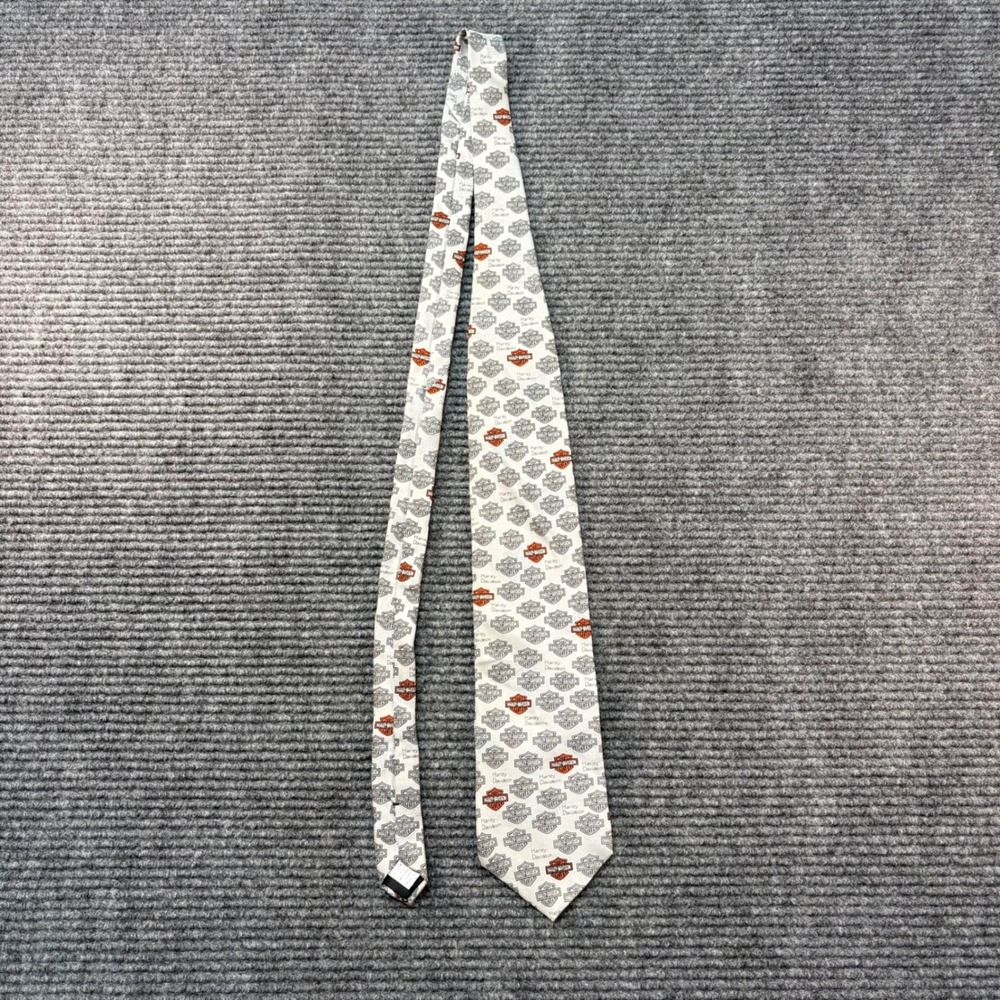 Harley Davidson Silk Tie Mens‎ Grey Orange Bar & Shield Logo Ralph Marlin 2005